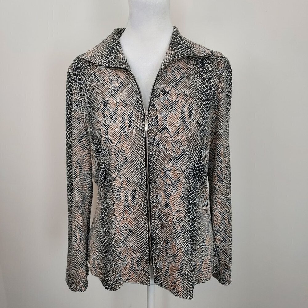 Exclusively Misook Full Zip Snakeskin Print Sequins Jacket Size XS